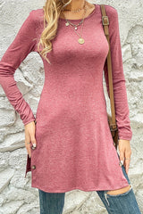 Casual Solid Buttons O Neck One Step Skirt Dresses