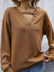 Casual Solid Buttons Tops T-shirts