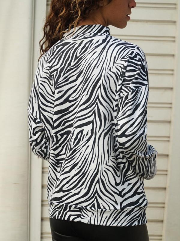 Casual high-necked zebra printed long-sleeved Sweatshirts