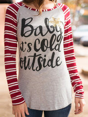 Christmas Deer Printed Stripe Long Sleeve T-shirts