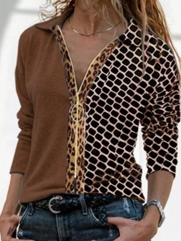 Casual turn down neck zipper decoration women special blouses