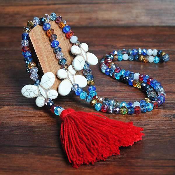 Vintage Casual Crystal Tassel Turquoise Necklaces for Women