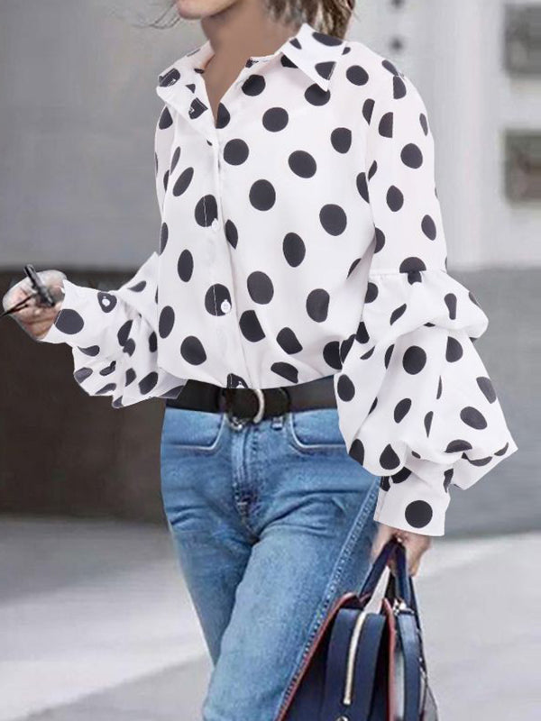 Fashion Loose Polka Dot Long Sleeve Blouses Top