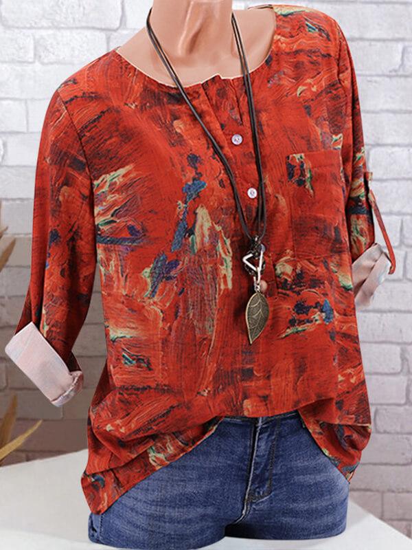 Vintage Loose Printed Woman Blouse