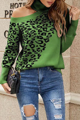 Street Leopard Asymmetrical Weave Turtleneck Tops Sweaters