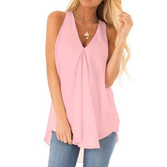 Casual Loose Pure V neck Sleeveless Irregular T-Shirts