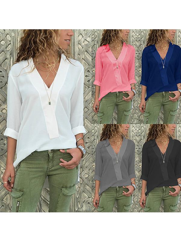 V-neck chiffon long sleeve Blouses