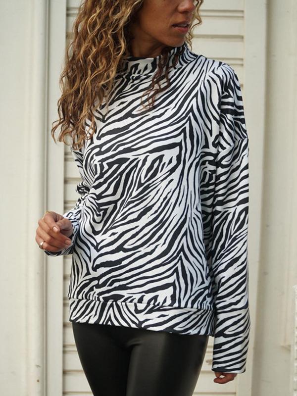 Casual high-necked zebra printed long-sleeved Sweatshirts