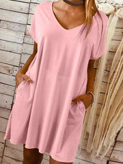 Short sleeved large size solid colour loose shift dresses