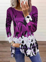 Round neck T-shirts printed fashion floral design tops for women