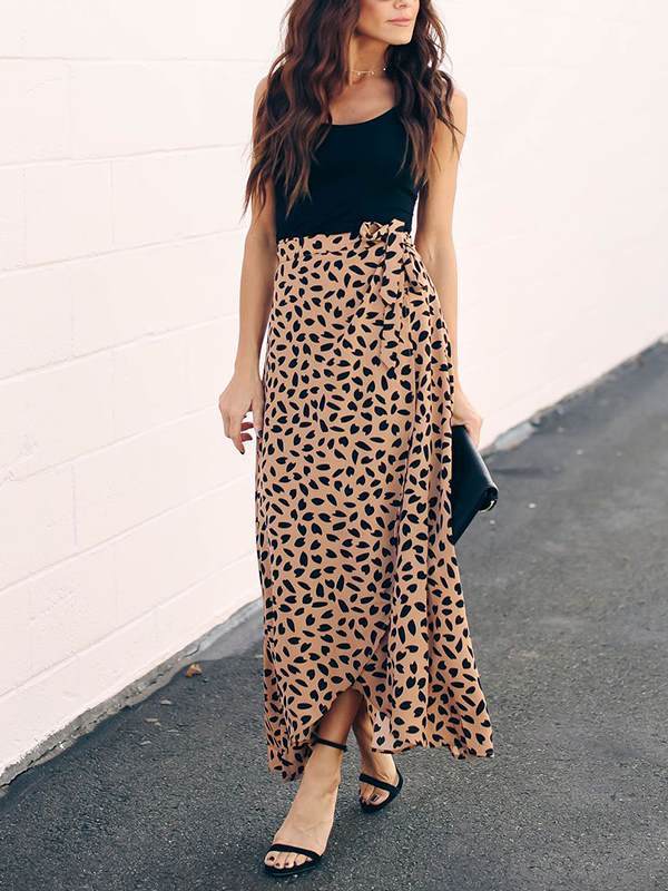 Fashion Printed Tie Dress Long Skirts