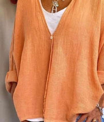 Casual Loose Plus Pure V neck Long sleeve Blouses