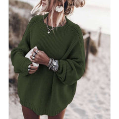 Casual Loose Pure Knit Round neck Long sleeve Sweaters