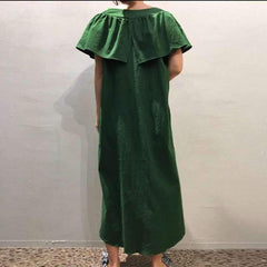 Casual Loose Pure V neck Falbala Cappa Maxi Dresses