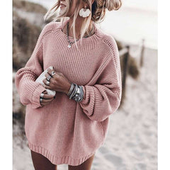 Casual Loose Pure Knit Round neck Long sleeve Sweaters