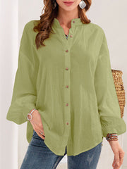 Loose plain cotton blend women button blouses