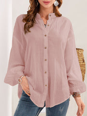 Loose plain cotton blend women button blouses