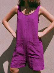 Plain women with pocket short  jumpsuits