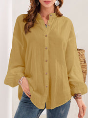 Loose plain cotton blend women button blouses