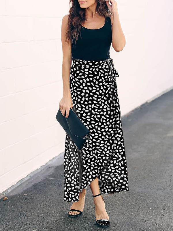 Fashion Printed Tie Dress Long Skirts