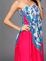 Sexy Bohemia Floral Strapless Elastic Waist A Line Mini Dress