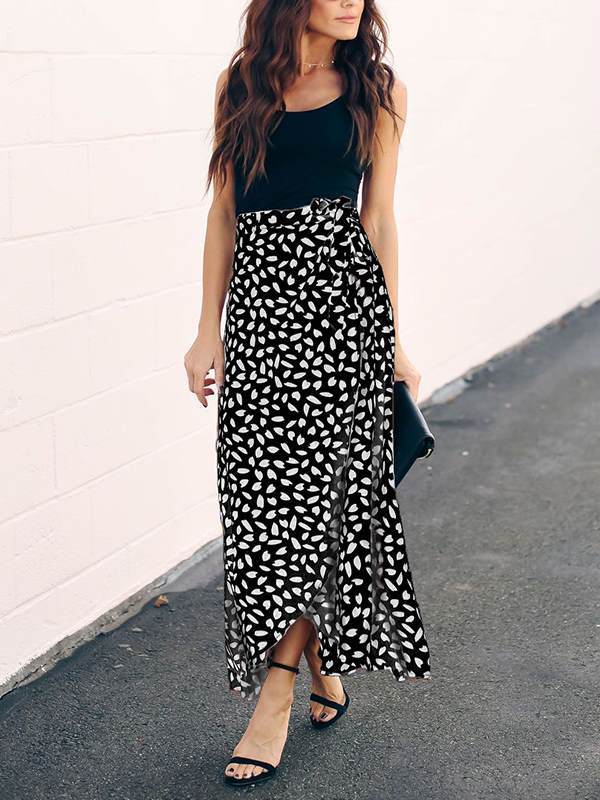 Fashion Printed Tie Dress Long Skirts