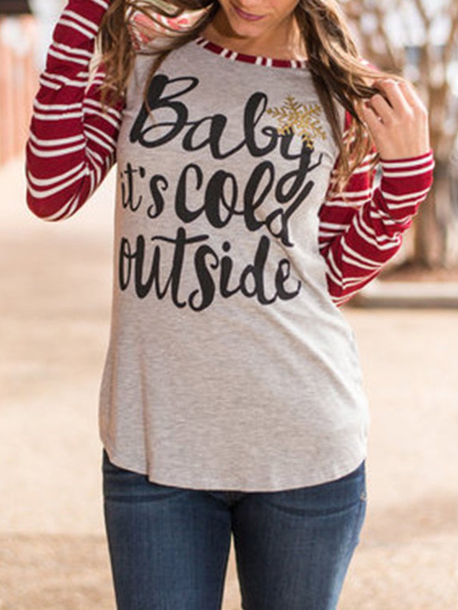 Christmas Deer Printed Stripe Long Sleeve T-shirts