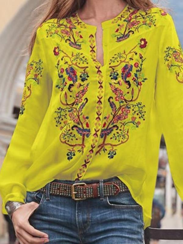 Women loose printed long sleeve bohemia style blouses