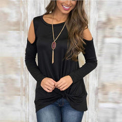 Open Shoulder  Asymmetric Hem  Plain T-Shirts