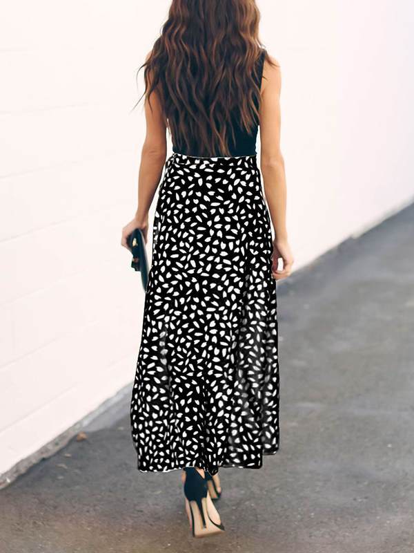 Fashion Printed Tie Dress Long Skirts