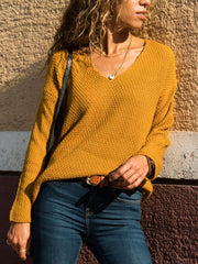 V Neck Plain Fashion Sweaters For Woman