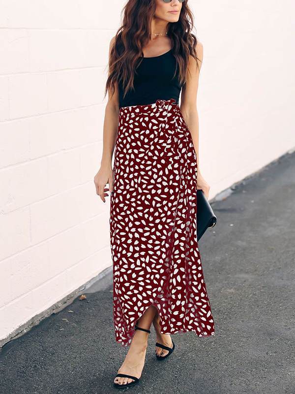 Fashion Printed Tie Dress Long Skirts