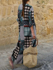 Fashion Print V neck Long sleeve Maxi Dresses