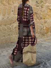 Fashion Print V neck Long sleeve Maxi Dresses