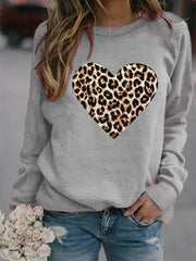 Cotton-Blend Casual Leopard Printed Crew Neck Sweatshirt