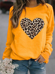 Cotton-Blend Casual Leopard Printed Crew Neck Sweatshirt