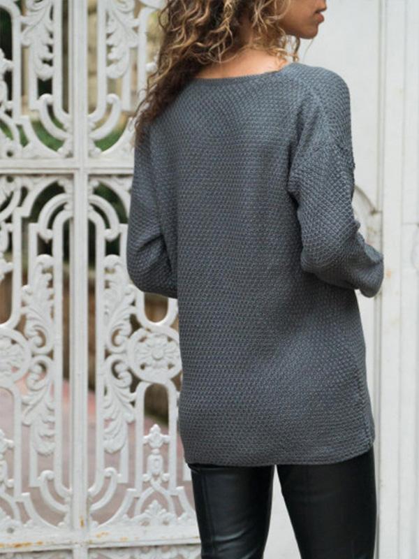 V Neck Plain Fashion Sweaters For Woman