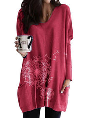 Round neck printed long sleeve blouse shirts