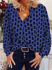 Fashion printed women v neck long sleeve shirts blouses