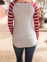 Christmas Deer Printed Stripe Long Sleeve T-shirts