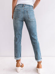 Blue Vintage Denim Pockets Plain Pants