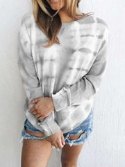 Casual  Bandhnu print Round neck Long sleeve T-Shirts