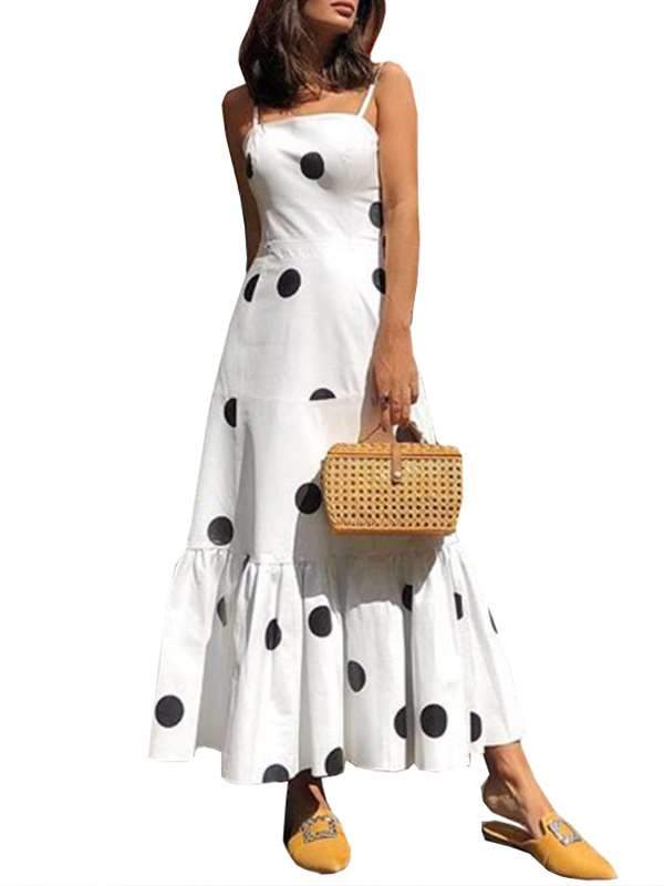 Sexy Polka Dot Sling Sleeveless Maxi Dresses