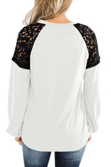 Casual Lace Gored Round neck Long sleeve T-Shirts
