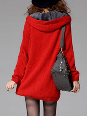 Buttoned Hoodie Knitted Long Sleeve Cardigan Coat