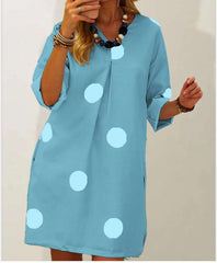 Casual Loose Point print V neck Long sleeve Shift Dresses
