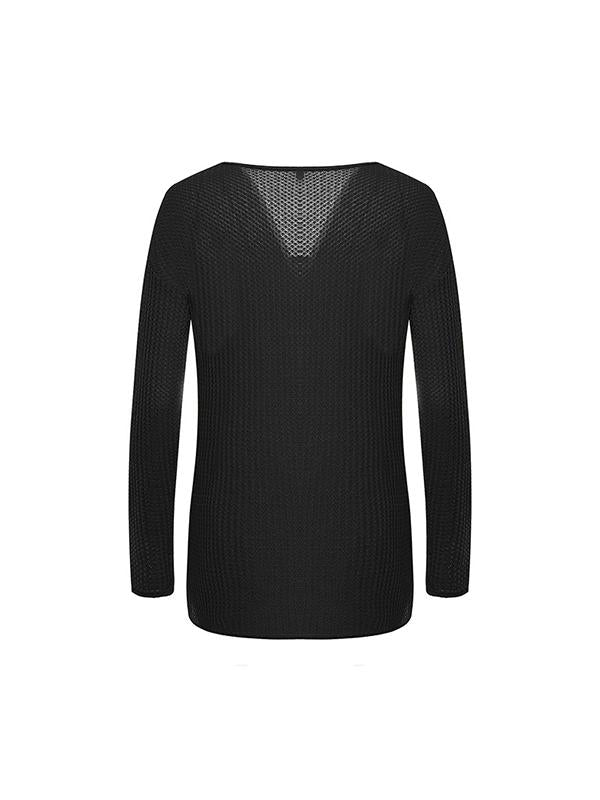 V Neck Plain Fashion Sweaters For Woman