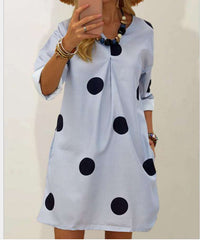 Casual Loose Point print V neck Long sleeve Shift Dresses