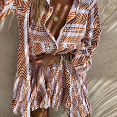 Casual Stripe print V neck Long sleeve Shift Dresses