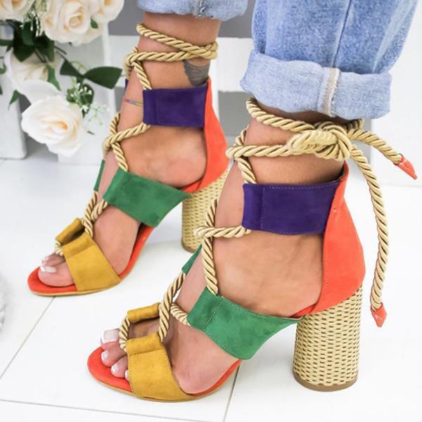 Chic women Match color thick heel high heel Pumps